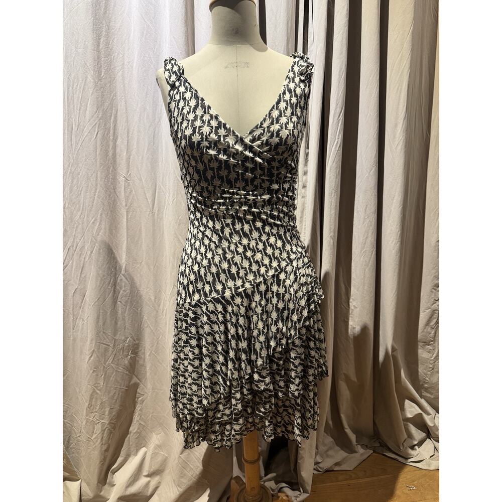 VTG Stretch Silk Mesh Diane Von Furstenberg Wrap Ruffle Dress M